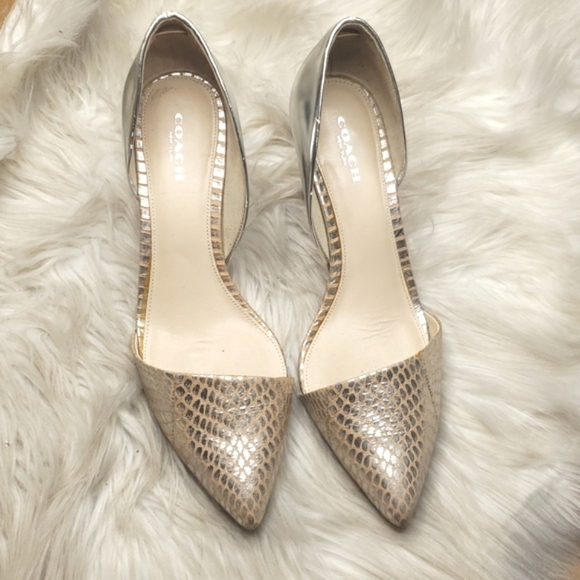 COACH Camille Two-Piece Pump Shoes D'Orsay metallic embossed 8B - Picture 3 of 12